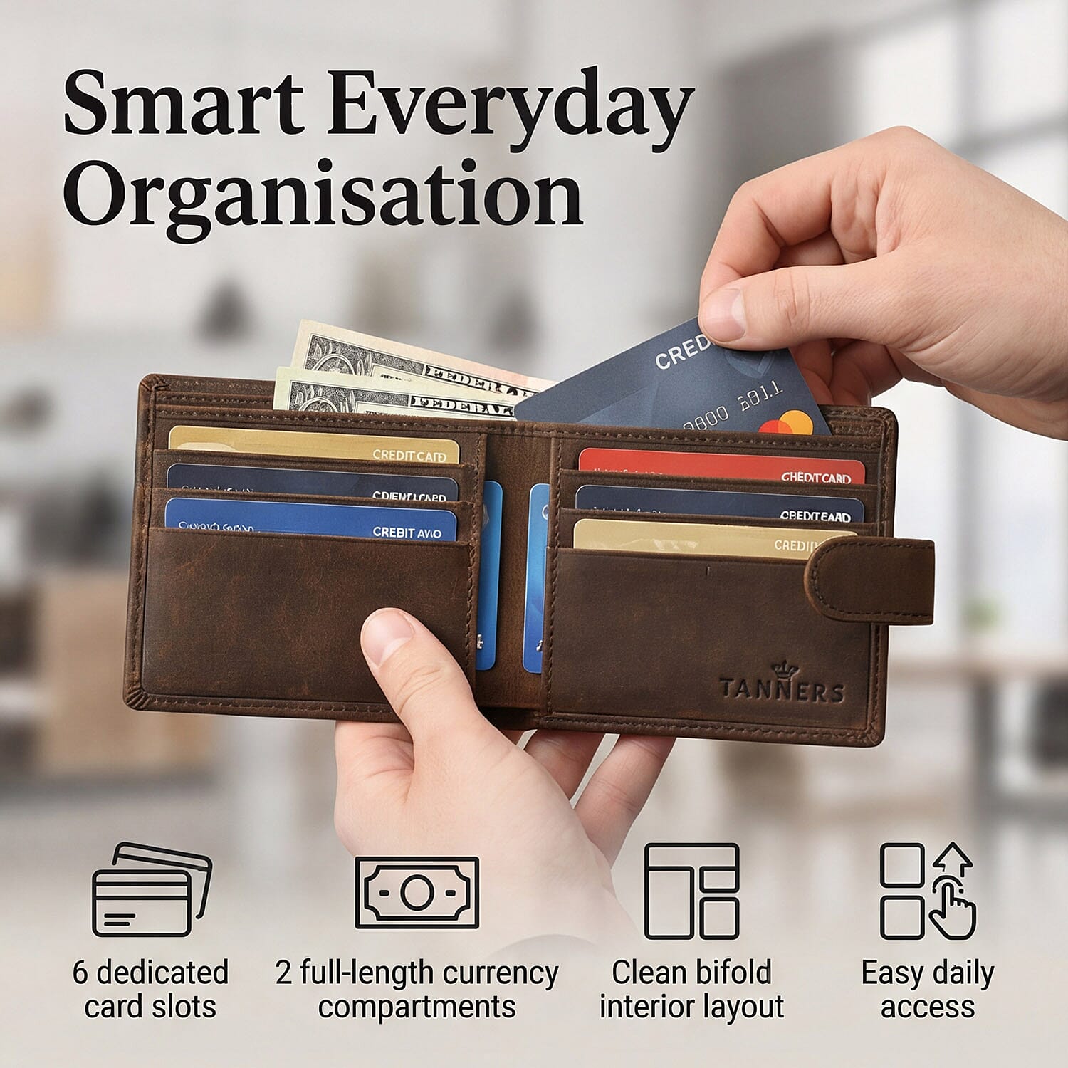 Tanners Genuine Hunter Leather - Wool Gentlemans Wallet - Brown