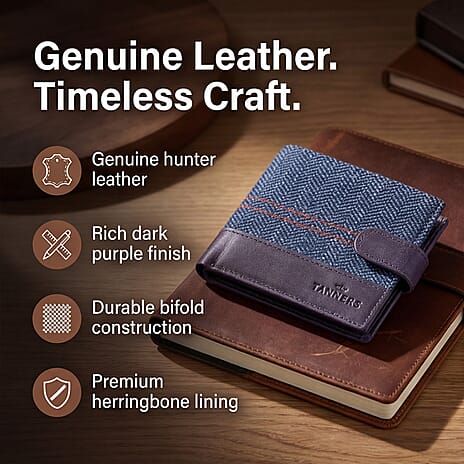 Tanners Genuine Hunter leather - Wool Gentlemans Wallet - Navy Blue