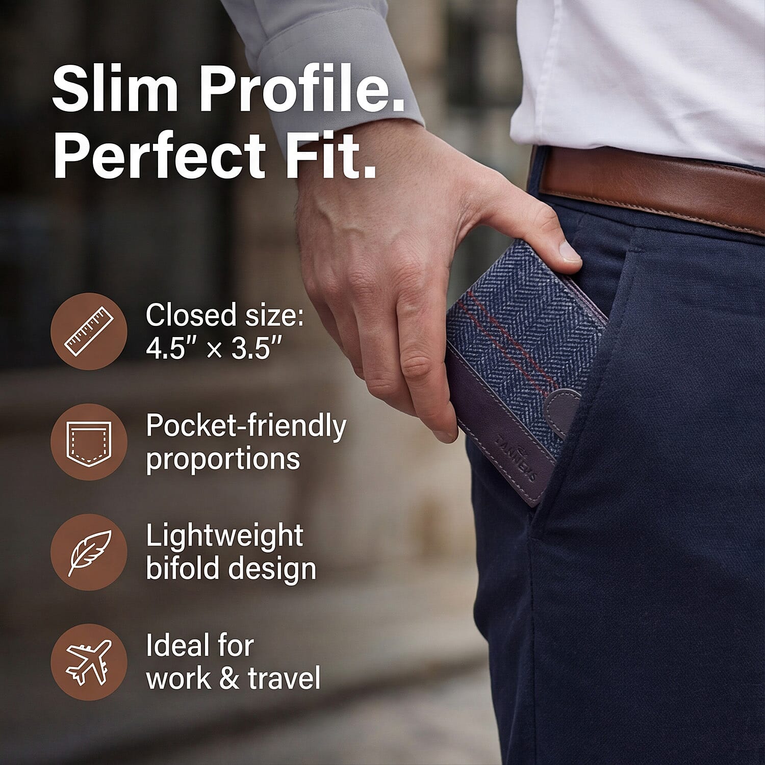 Tanners Genuine Hunter leather - Wool Gentlemans Wallet - Navy Blue