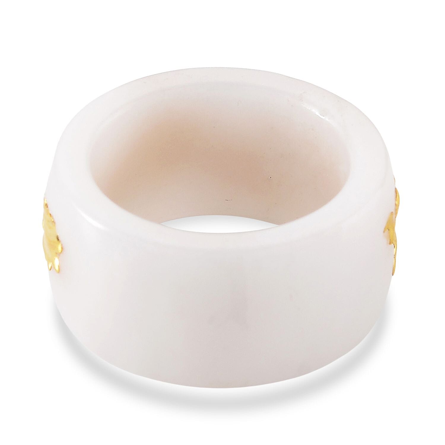 24K Yellow Gold White Jade Drgon Band Ring 35.00 Ct.