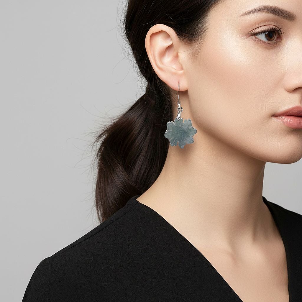 D'Joy Natural Jade Beads Earring in Rhodium OverlaySterling Silver  20.000  Ct.