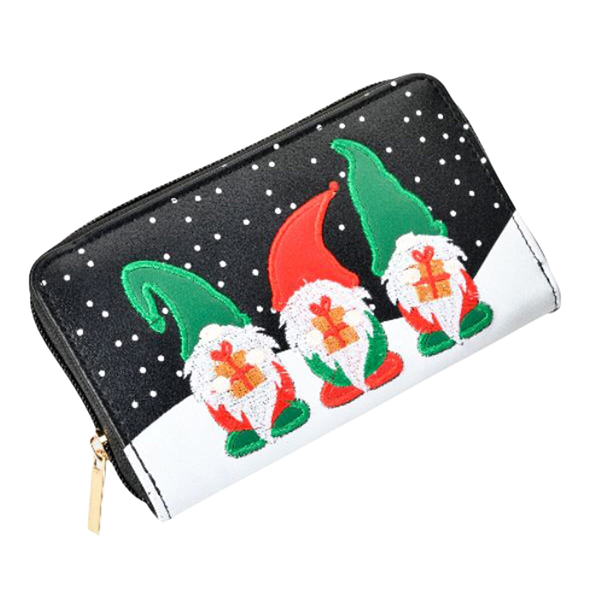 Christmas Gnome Embroidered Zip-Around Wallet - Red
