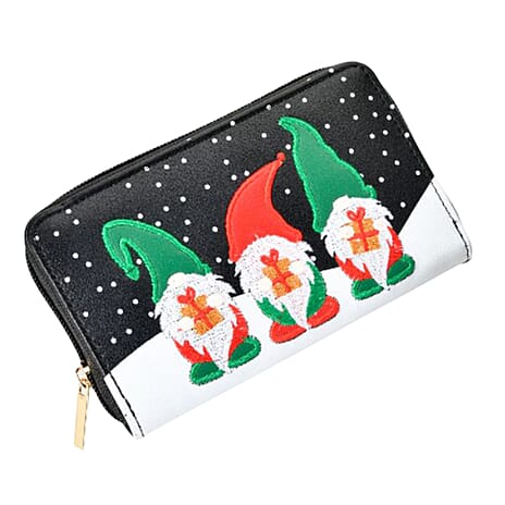 Christmas Gnome Embroidered Zip-Around Wallet - Red