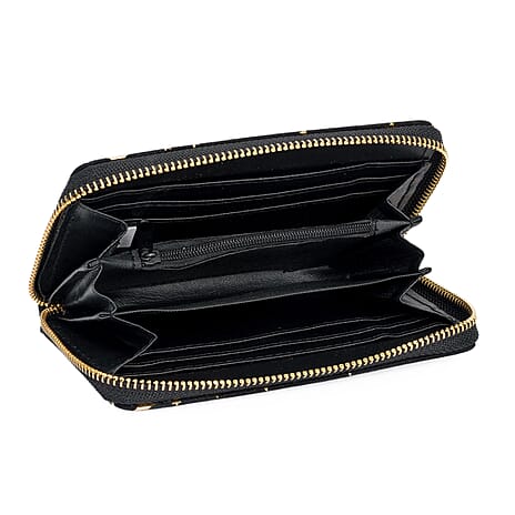 Coastal Gold Star Foil Print Zip-Around Wallet - Black