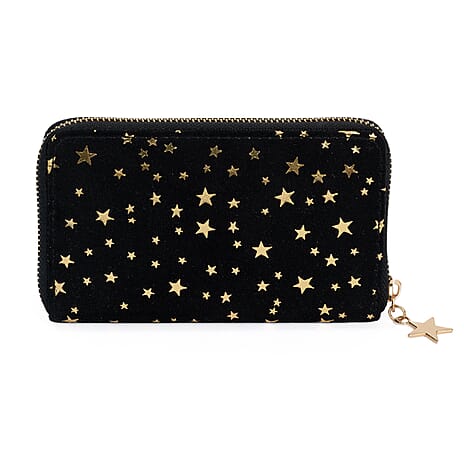 Coastal Gold Star Foil Print Zip-Around Wallet - Black