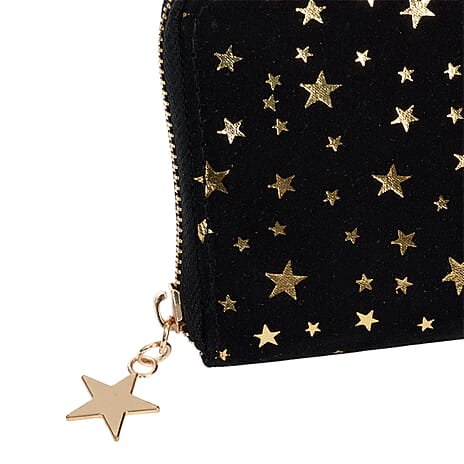 Coastal Gold Star Foil Print Zip-Around Wallet - Black