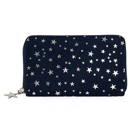 Coastal Gold Star Foil Print Zip-Around Wallet - Navy