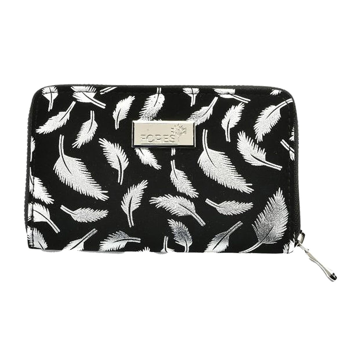 Gold Foil Leaf Print Zip-Around Wallet - Silver