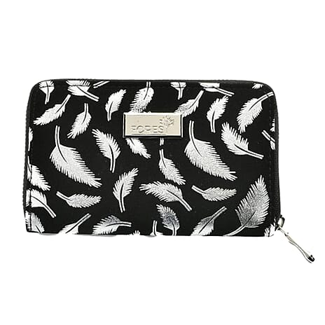 Gold Foil Leaf Print Zip-Around Wallet - Silver
