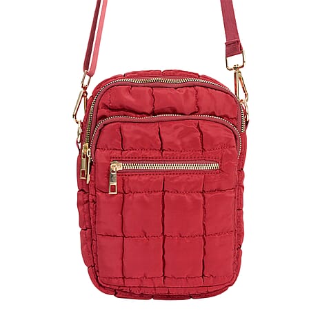 Quilted Puffer Mini Crossbody Bag - Burgundy