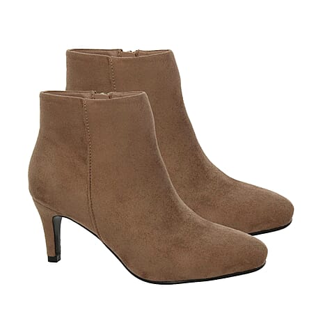 Ladies Kitten Heels Ankle Boots (Size 3) - Taupe