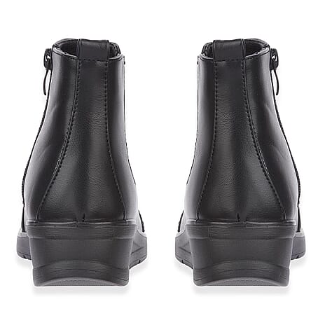 Shoetree Comfort Ladies Gusset Pu Low Wedge Ankle Boot With Inside Zip (Size 4) - Black
