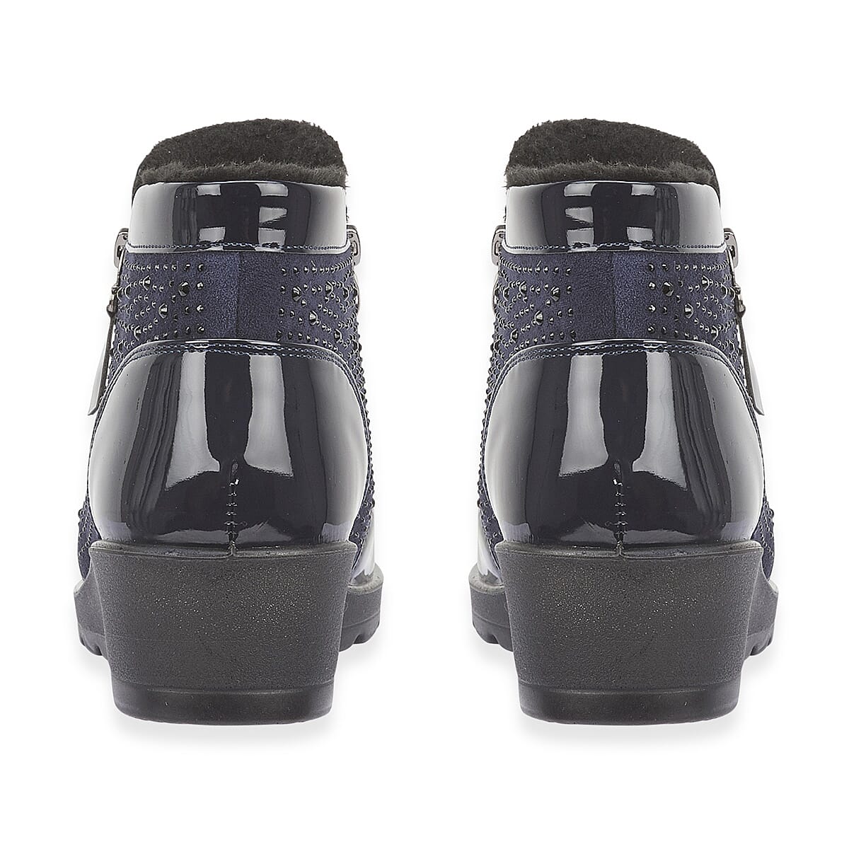 Shoertee Comfort Sadie Ladies Warm Lined Wedge Ankle Boot With Twin Zips & Diamante Trim