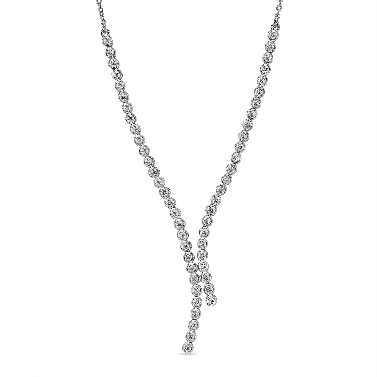 Luxuriant Lab Grown Diamond Line Necklace (Size - 20) in Rhodium OverlaySterling Silver, Silver Wt.8 Gms  1.998  Ct.