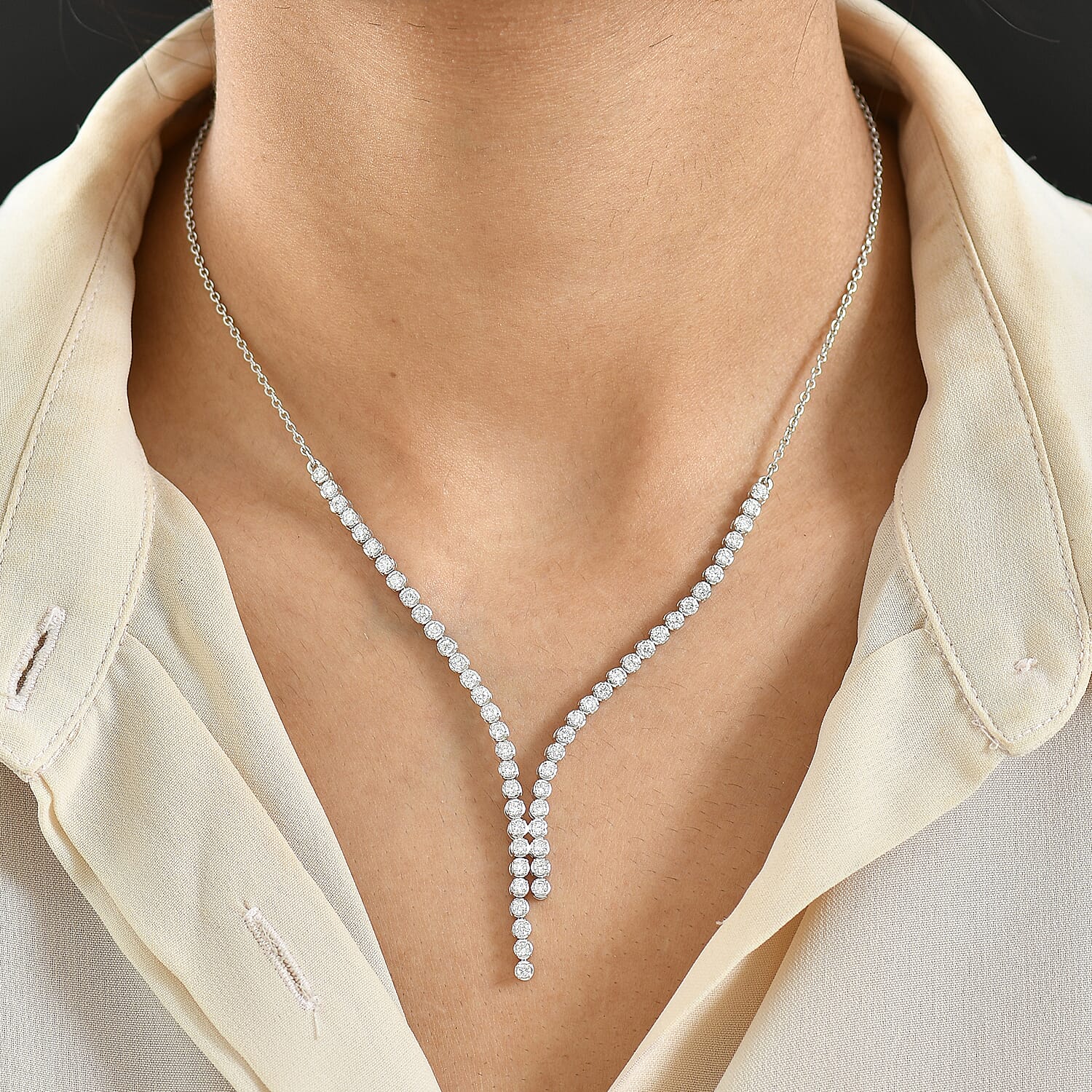 Luxuriant Lab Grown Diamond Line Necklace (Size - 20) in Rhodium OverlaySterling Silver, Silver Wt.8 Gms  1.998  Ct.