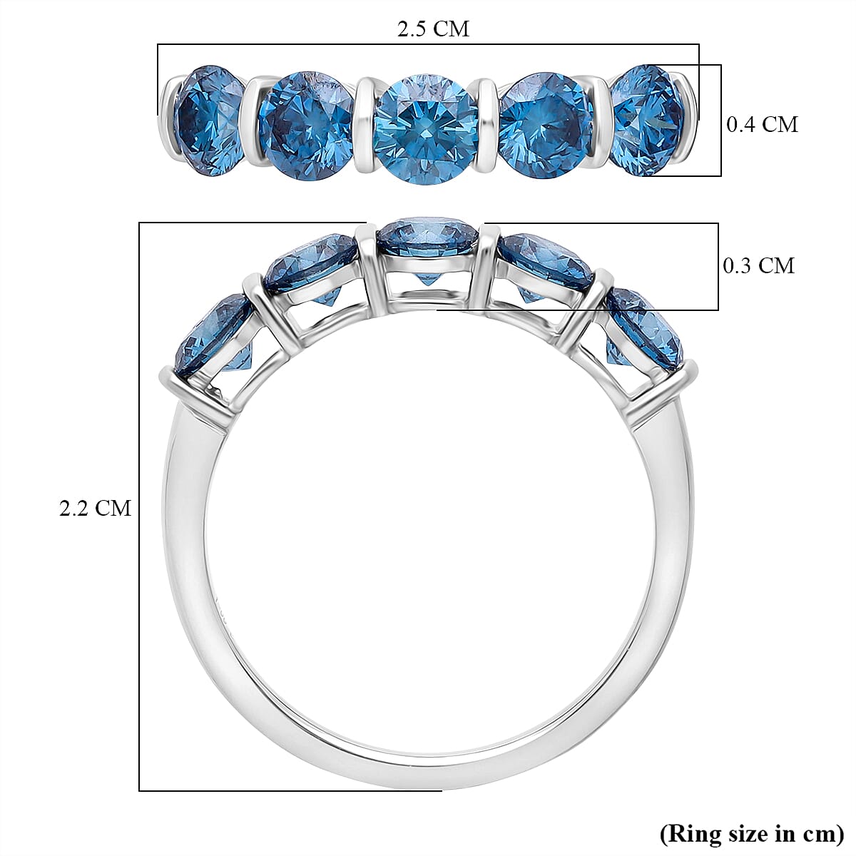 Luxuriant Lab Grown Blue Diamond Ring in Rhodium OverlaySterling Silver  2.000  Ct.