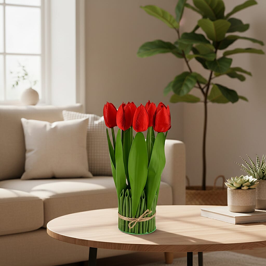 Red Tulip  Faux Flower Bundle - 22cm