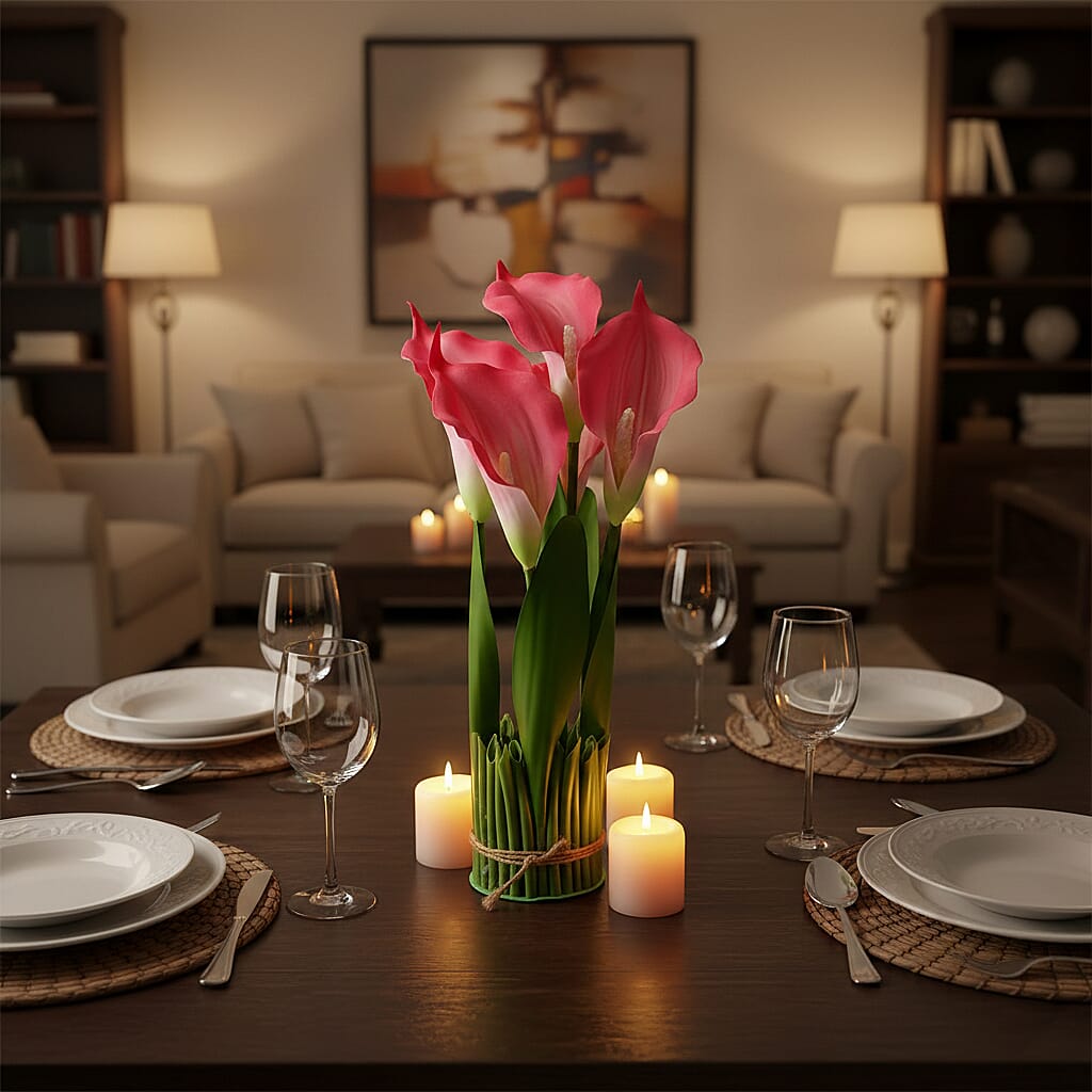 Calla Lilies  Faux Flower Bundle (30cm) - Pink & Green