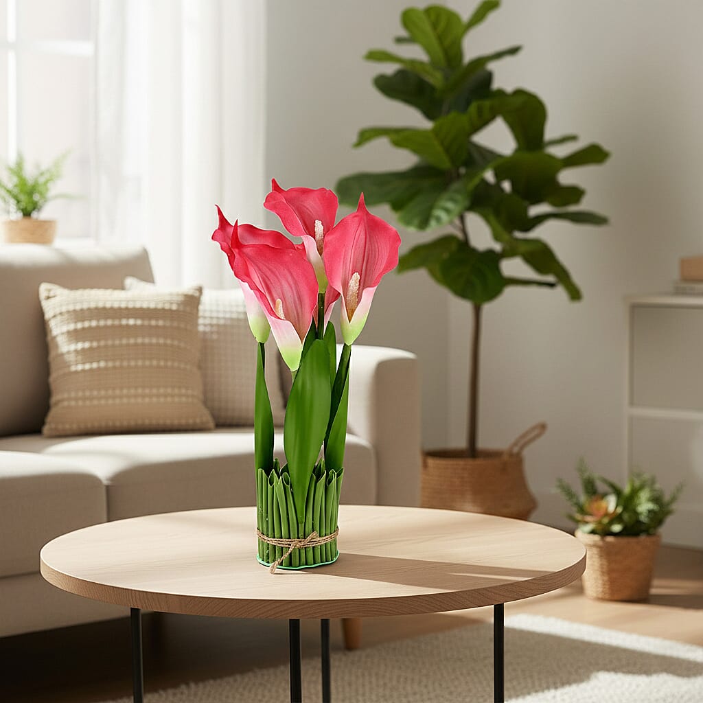 Calla Lilies  Faux Flower Bundle (30cm) - Pink & Green