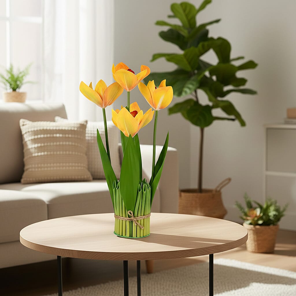 Orchid Faux Flower Bundle (30cm) - Yellow & Green