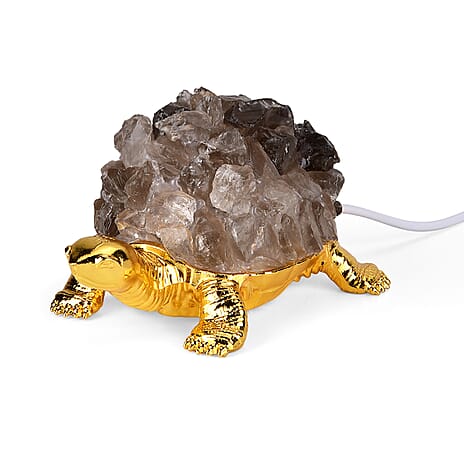 Crystal Shell Turtle Table Ornament with Internal LED Light (12cm) - Smoky