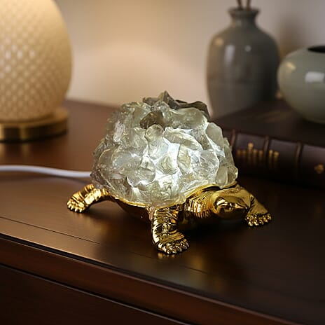 Crystal Shell Turtle Table Ornament with Internal LED Light (12cm) - Smoky