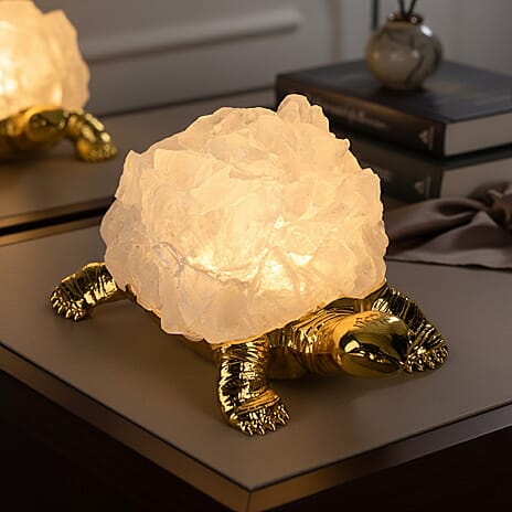 Crystal Shell Turtle Table Ornament with Internal LED Light (12cm) - White