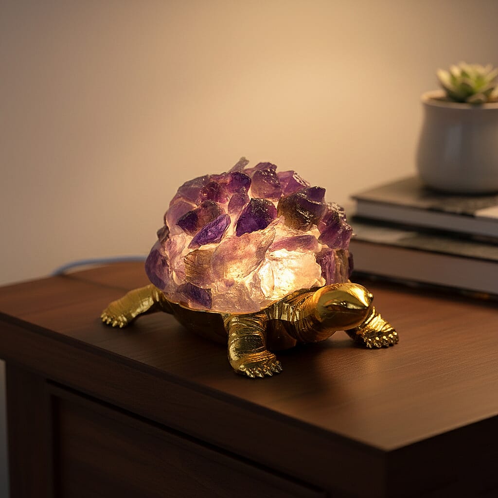 Crystal Shell Turtle Table Ornament with Internal LED Light (12cm) - Purple