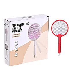 3-in-1 Folding Electric Mosquito Swatter - USB Rechargeable 500mAh, 2-3 Hour Battery (45 X 23 CM) - Black
