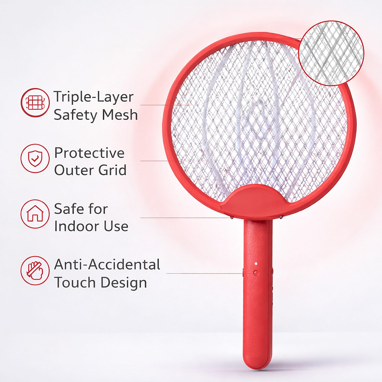 3-in-1 Folding Electric Mosquito Swatter - USB Rechargeable 500mAh, 2-3 Hour Battery (45 X 23 CM) - Red