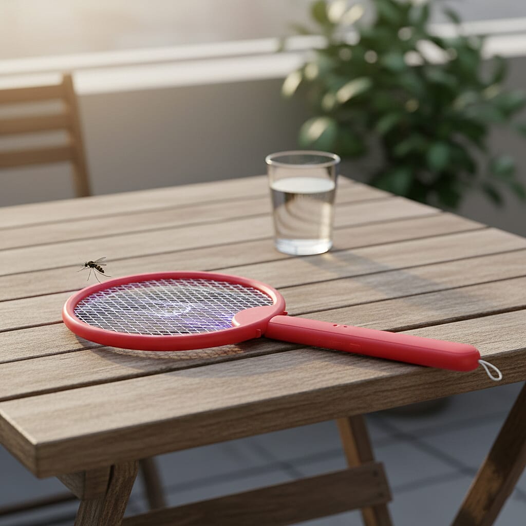 3-in-1 Folding Electric Mosquito Swatter - USB Rechargeable 500mAh, 2-3 Hour Battery (45 X 23 CM) - Red