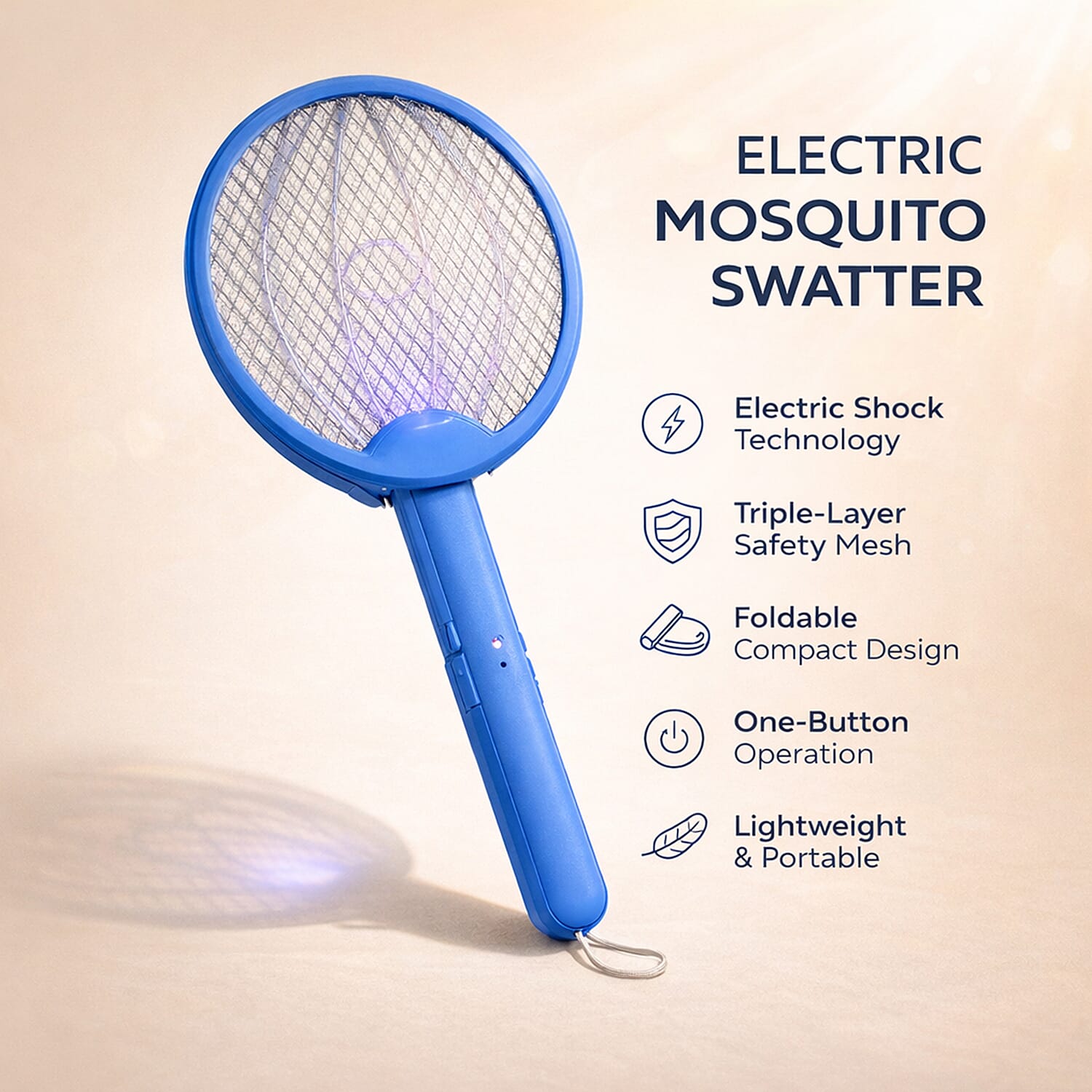 3-in-1 Folding Electric Mosquito Swatter - USB Rechargeable 500mAh, 2-3 Hour Battery (45 X 23 CM) - Blue