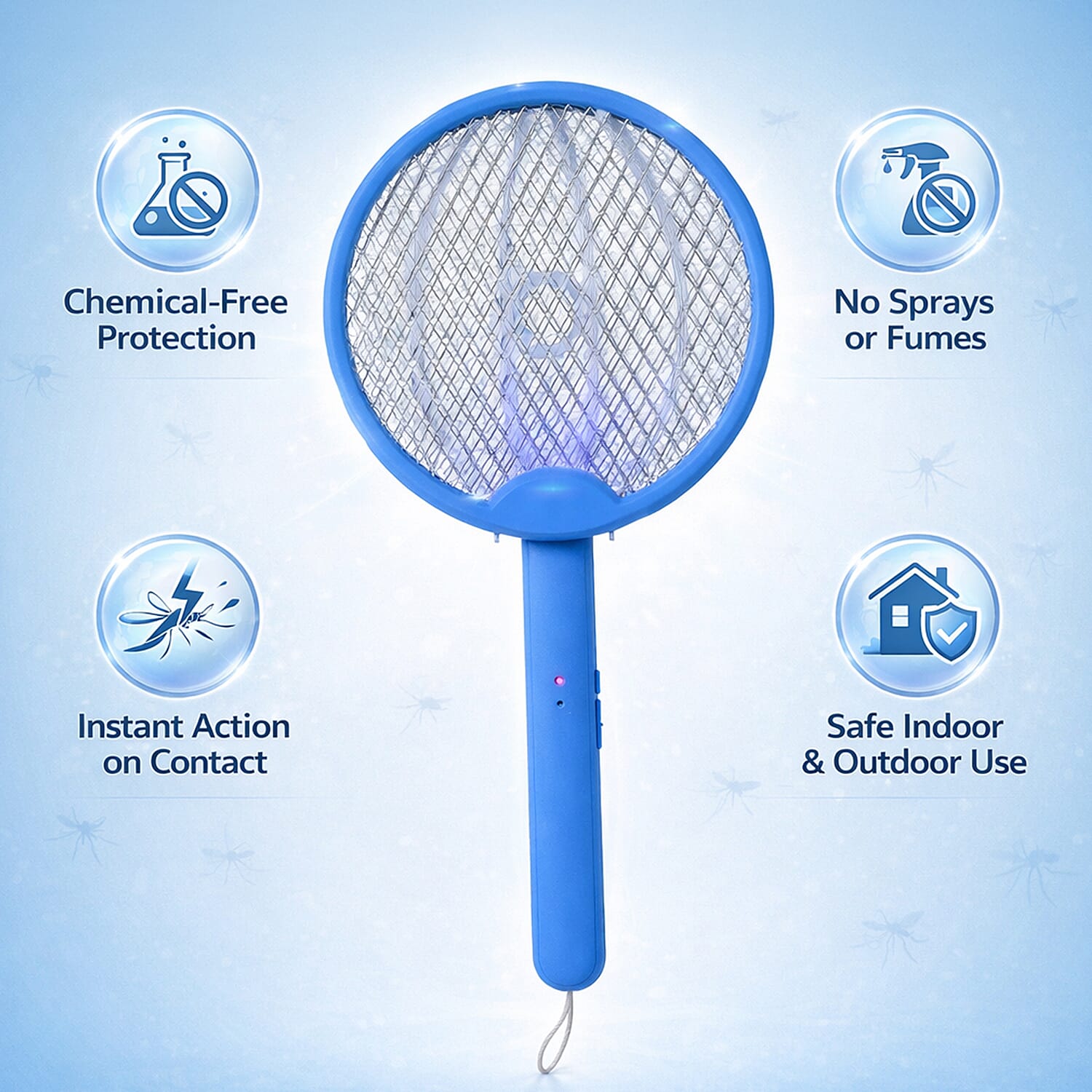 3-in-1 Folding Electric Mosquito Swatter - USB Rechargeable 500mAh, 2-3 Hour Battery (45 X 23 CM) - Blue