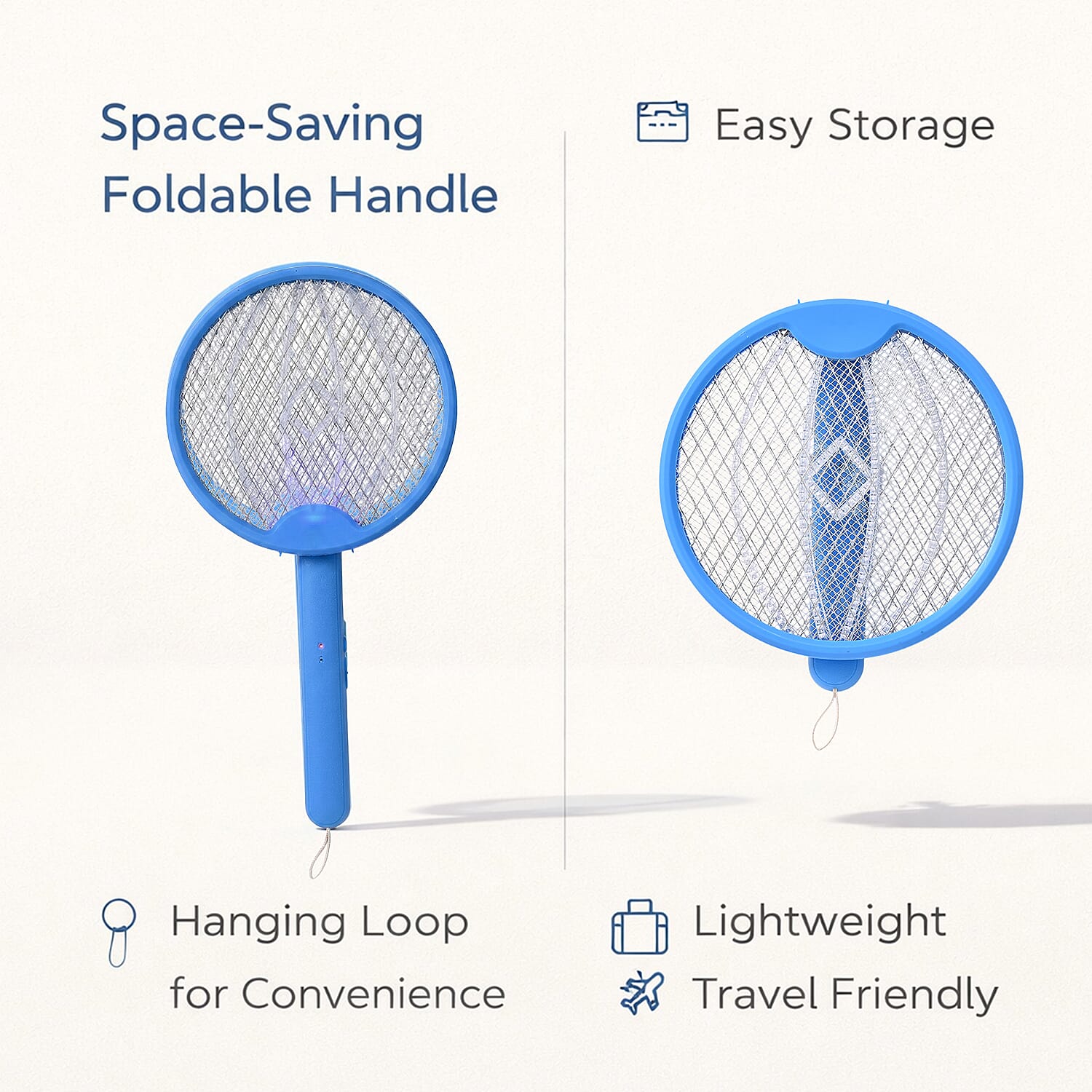 3-in-1 Folding Electric Mosquito Swatter - USB Rechargeable 500mAh, 2-3 Hour Battery (45 X 23 CM) - Blue