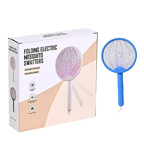 3-in-1 Folding Electric Mosquito Swatter - USB Rechargeable 500mAh, 2-3 Hour Battery (45 X 23 CM) - Blue