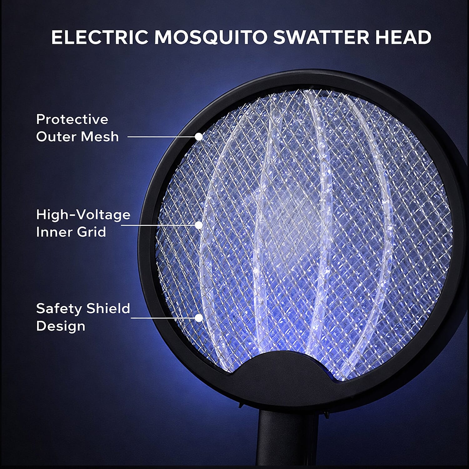 3-in-1 Folding Electric Mosquito Swatter - USB Rechargeable 500mAh, 2-3 Hour Battery (45 X 23 CM) - Black