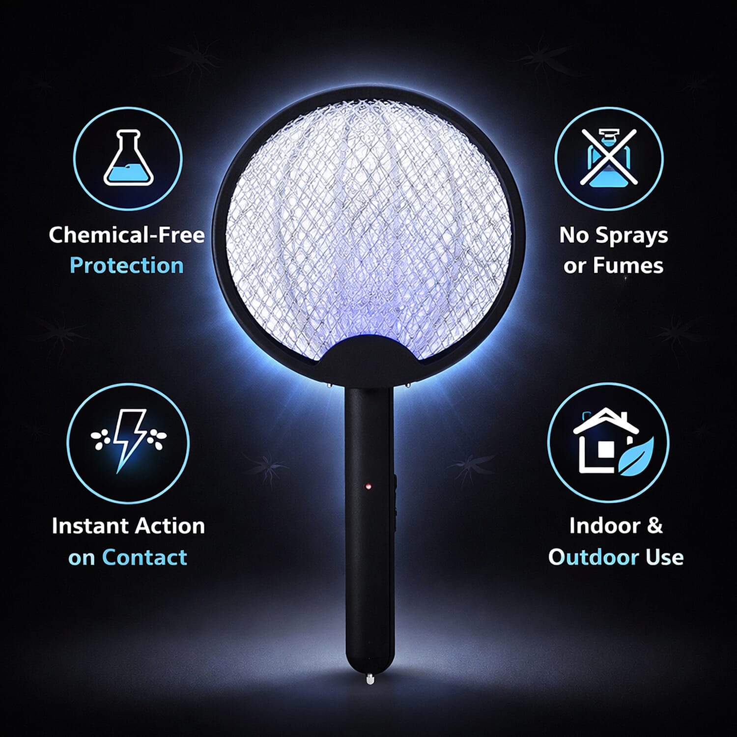 3-in-1 Folding Electric Mosquito Swatter - USB Rechargeable 500mAh, 2-3 Hour Battery (45 X 23 CM) - Black