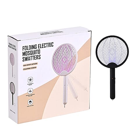 3-in-1 Folding Electric Mosquito Swatter - USB Rechargeable 500mAh, 2-3 Hour Battery (45 X 23 CM) - Black