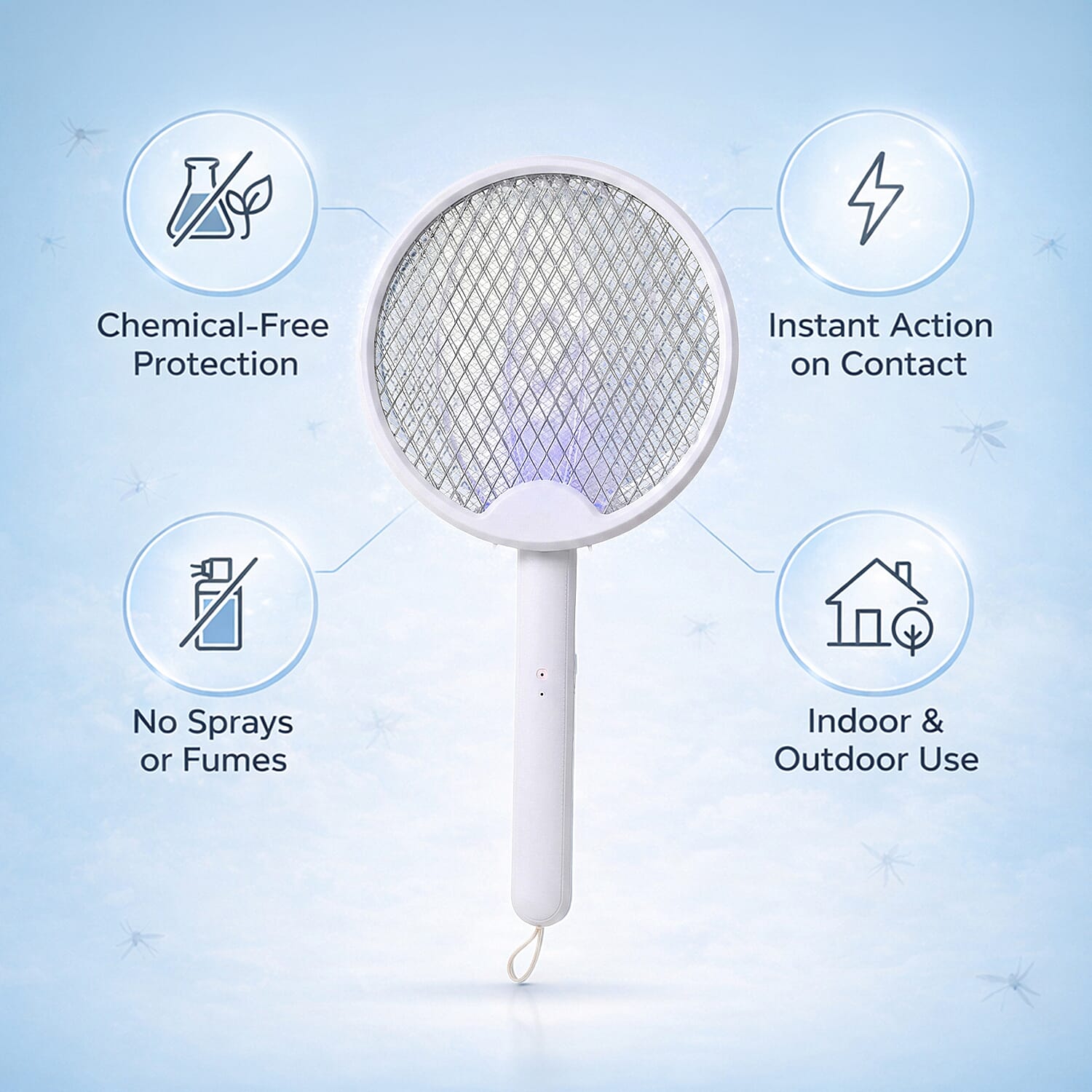 3-in-1 Folding Electric Mosquito Swatter - USB Rechargeable 500mAh, 2-3 Hour Battery (45 X 23 CM) - White