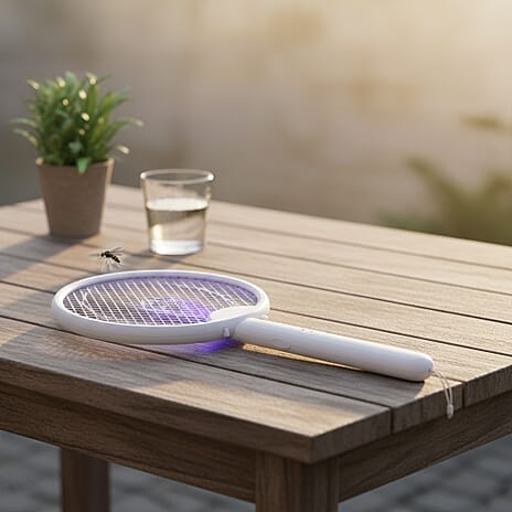 3-in-1 Folding Electric Mosquito Swatter - USB Rechargeable 500mAh, 2-3 Hour Battery (45 X 23 CM) - White