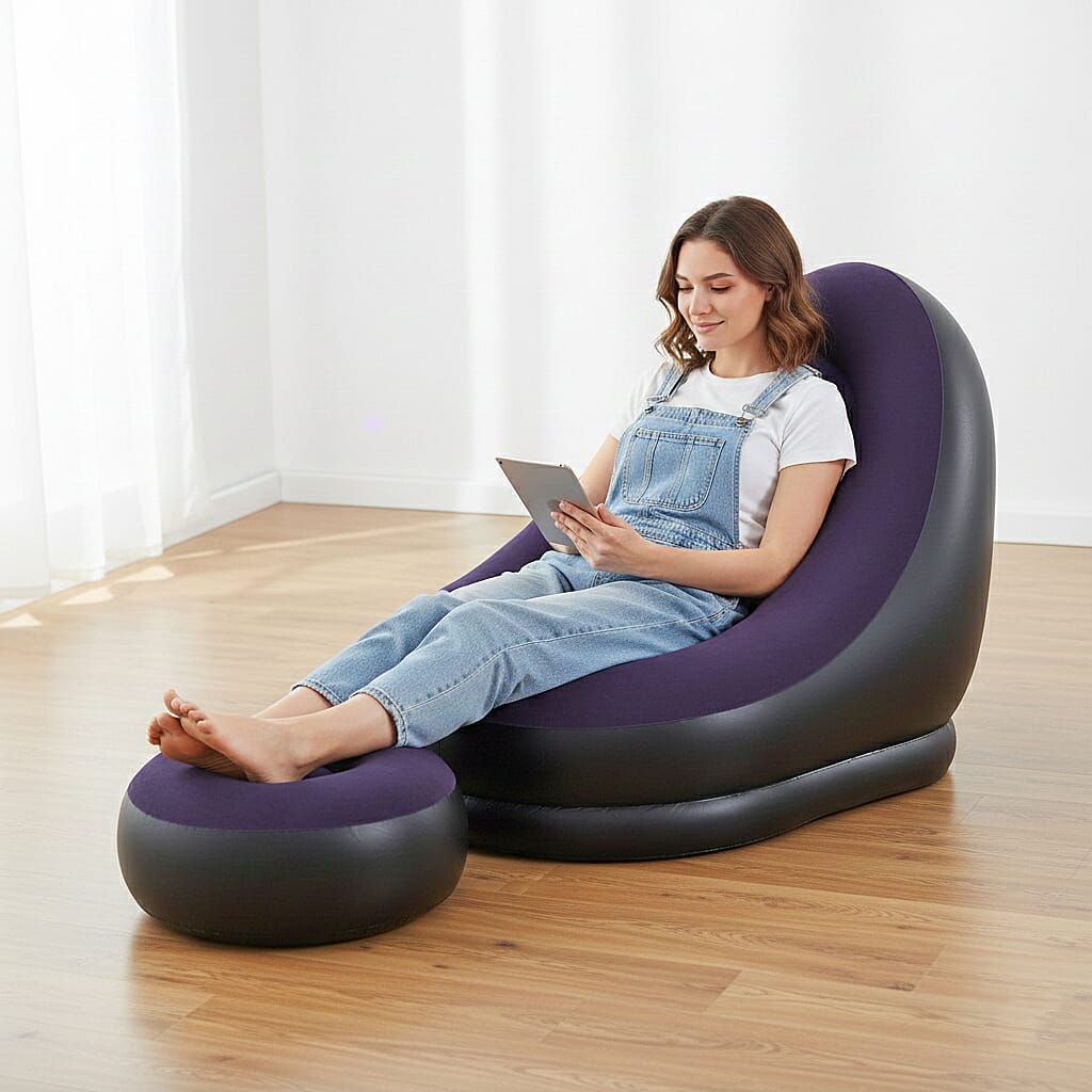 Inflatable Chair with Ottoman Footrest - Navy