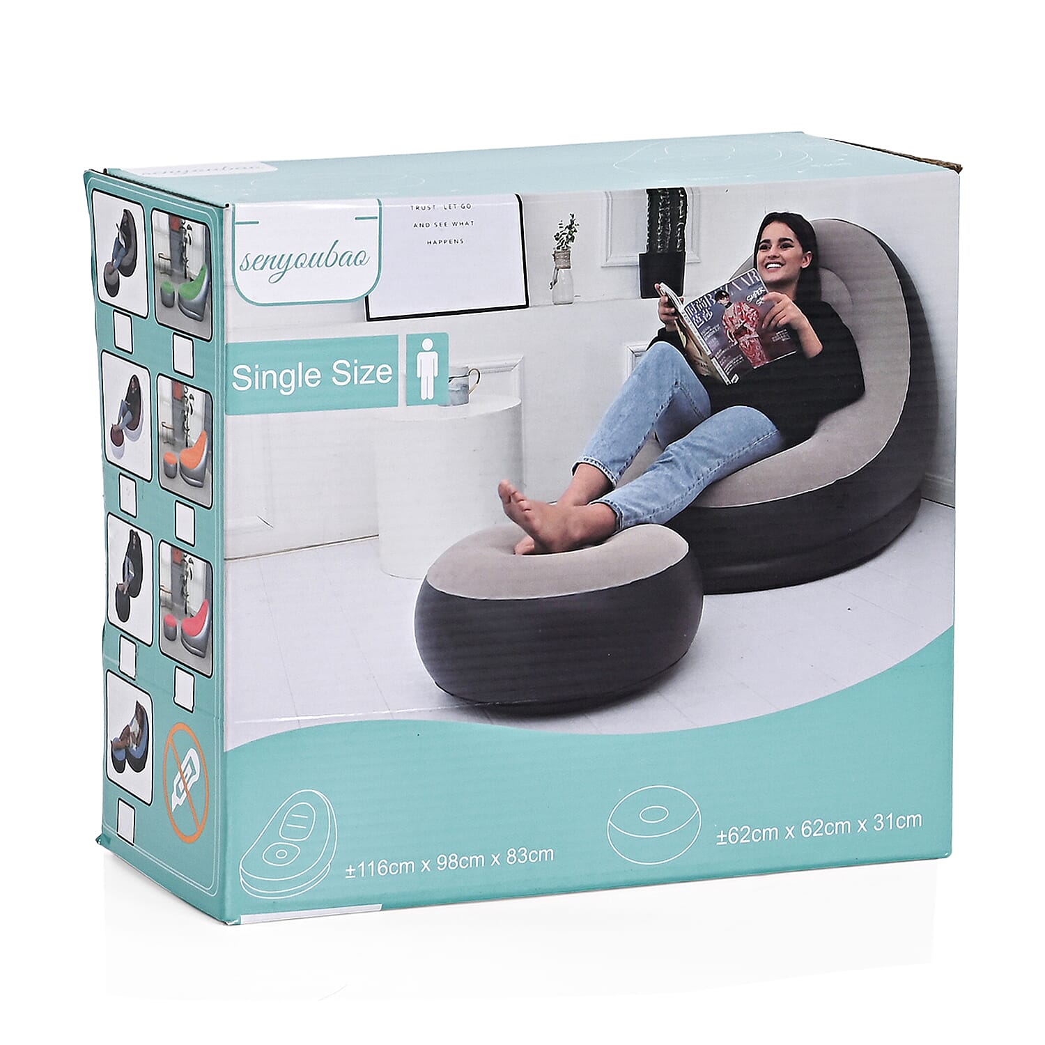 Inflatable Chair with Ottoman Footrest - Brown