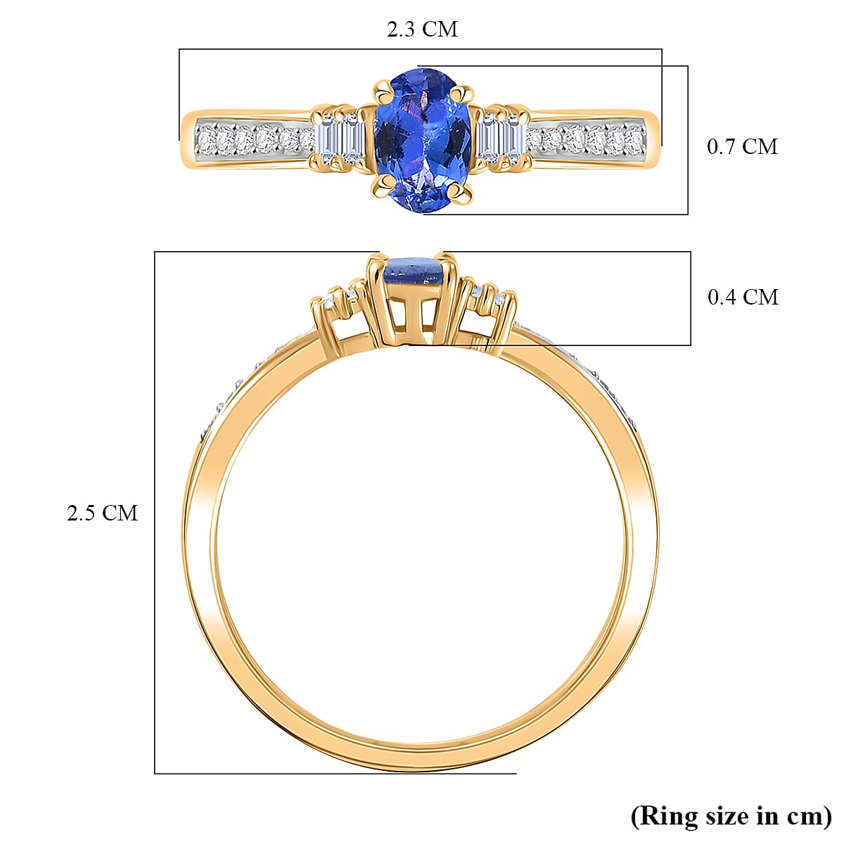 Tanzanite, Moissanite Main Stone With Side Stone Ring in 18K YG PlatingSterling Silver  0.649  Ct.