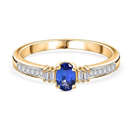 D'Joy - Tanzanite & Moissanite 3 Stone Ring in Yellow Gold Plated Sterling Silver 0.65 Ct.