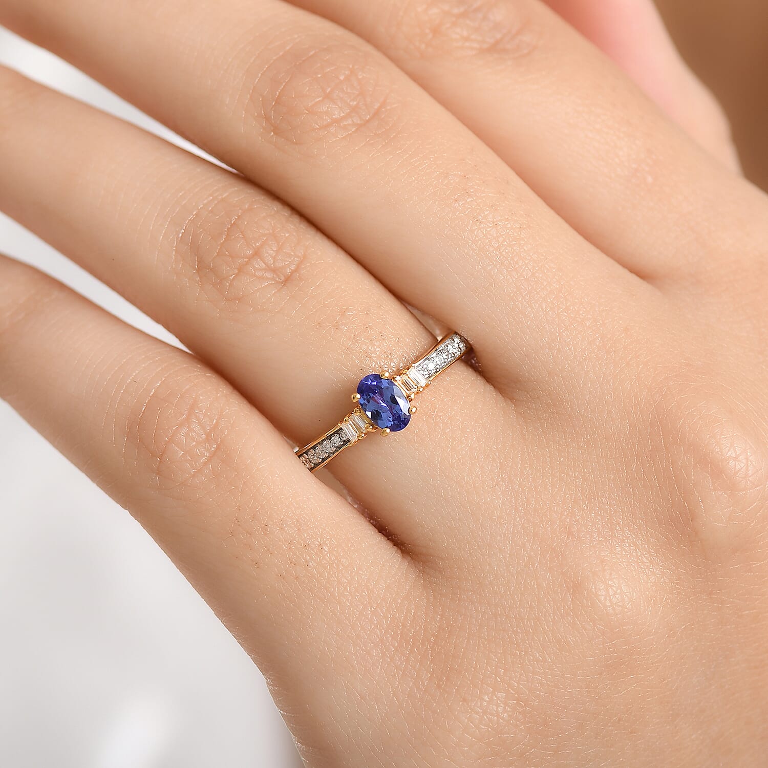 Tanzanite Moissanite Main Stone With Side Stone Ring in Sterling Silver