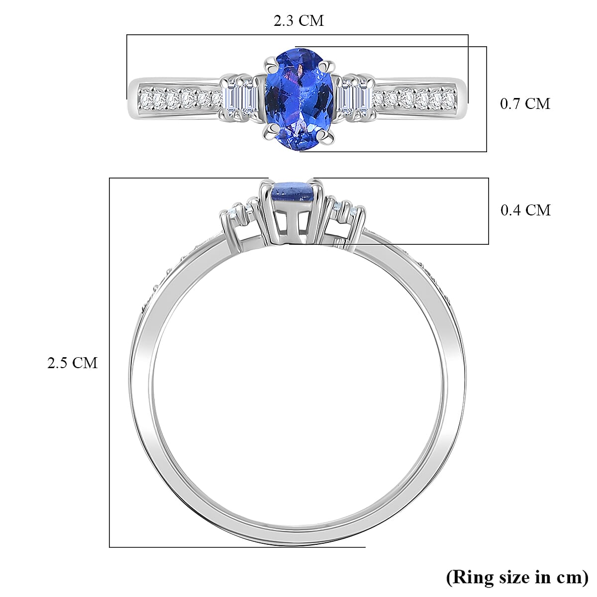 Tanzanite, Moissanite Main Stone With Side Stone Ring in Platinum OverlaySterling Silver  0.649  Ct.