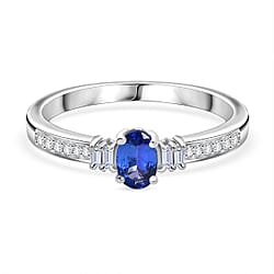Tanzanite Moissanite Main Stone With Side Stone Ring in Sterling Silver