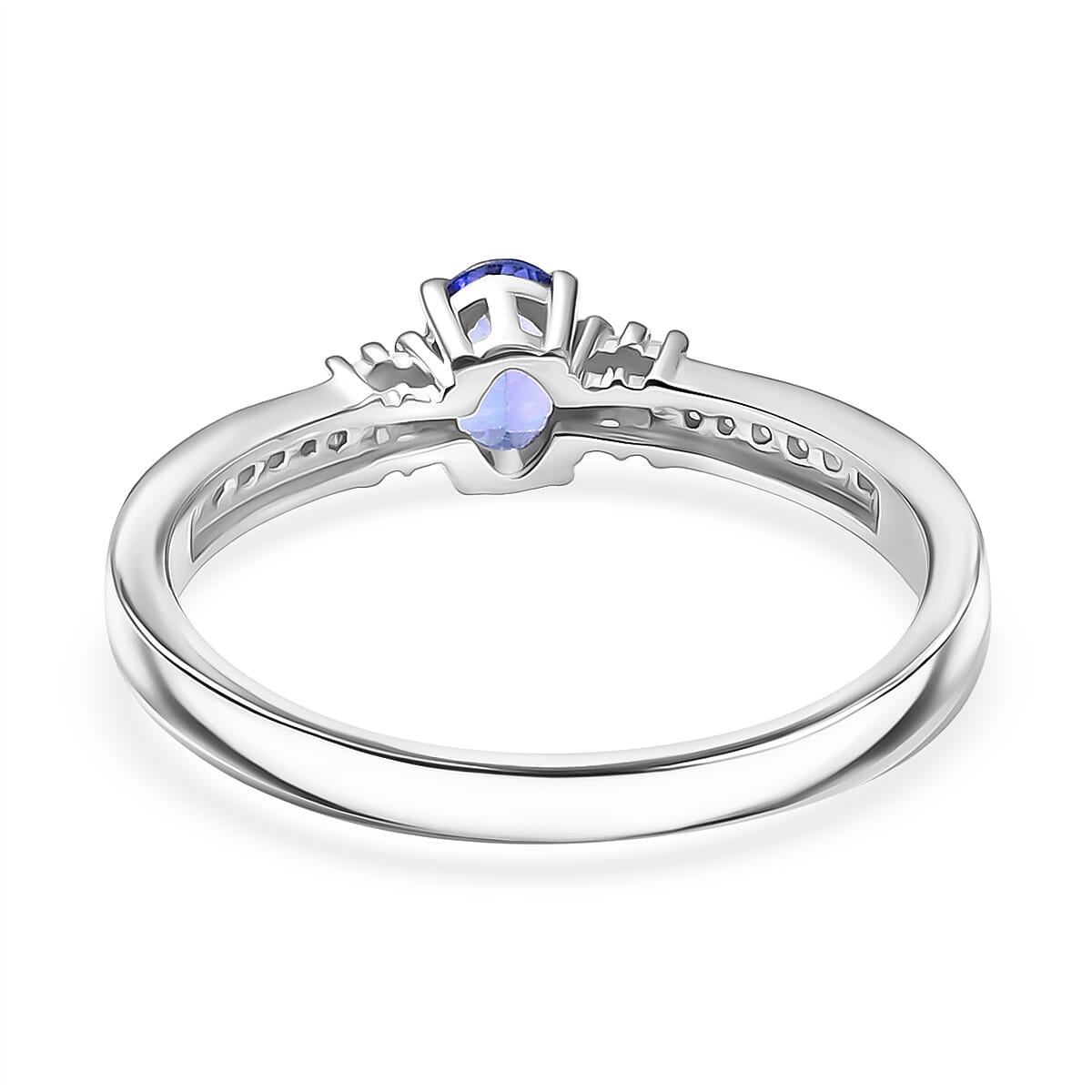 Tanzanite Moissanite Main Stone With Side Stone Ring in Sterling Silver