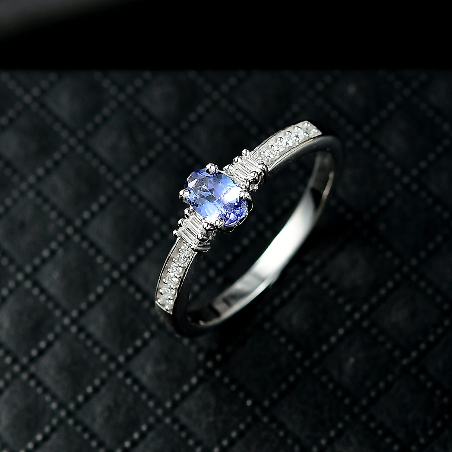 D'Joy - Tanzanite & Moissanite 3 Stone Ring in Platinum Overlay Sterling Silver 0.65 Ct.