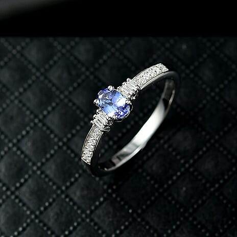 D'Joy - Tanzanite & Moissanite 3 Stone Ring in Platinum Overlay Sterling Silver 0.65 Ct.